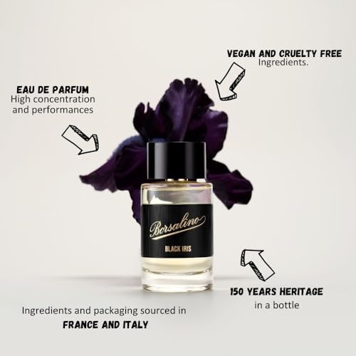 Borsalino Black Iris Perfume for Men ? Eau de Parfum ? Long-Lasting Fresh Woody Amber Cologne with Bergamot, Iris & Amberwood ? French Luxury Fragrance ? Popular Gift for Men