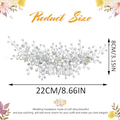 Pearl Wedding Hair Combs Silver Flower Bride Hair Pieces Bridal Hair Accessories for Women and Girls