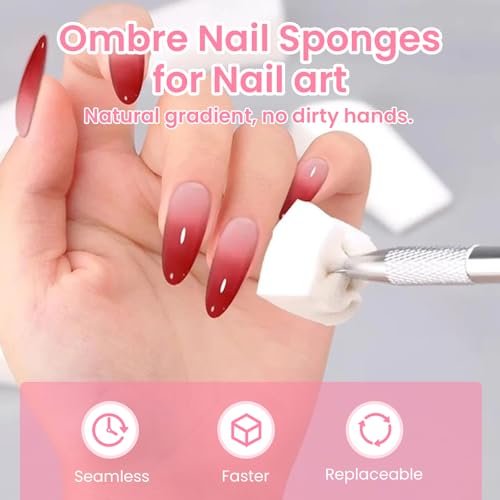 150 PCS Nail Sponges For Ombre Nail Art Supplies Brushes Design Tools Nail Tech Must Haves Accessories With 1 PCS Grab Pen for Salon And Home (White, Medium Pack)