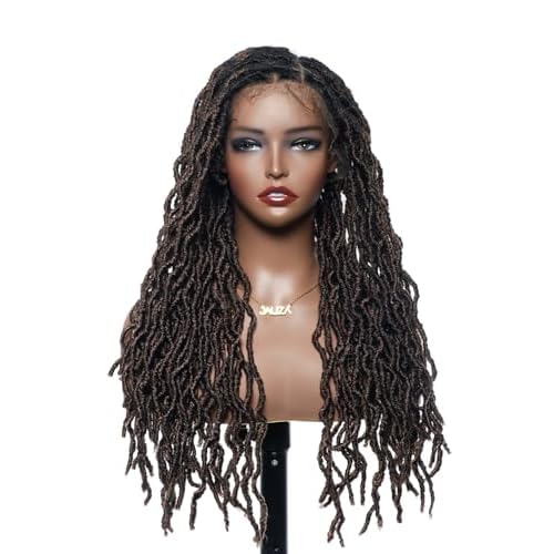 24" Swiss HD Lace Knotless Locs Wig for Black Women/Men - Glueless Pre-Plucked Fauxlock Wig with Human Hair Baby Hair, Pre Cut Full Lace (Black 1B/Brown) - Salon-Level Quality - Medium Cap Size