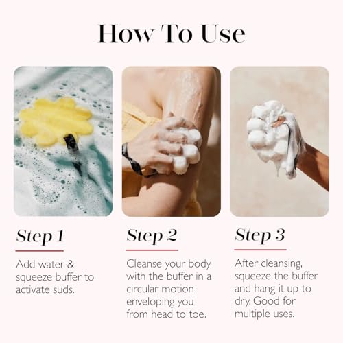 Spongelle Beach Grass Wild Flower Buffer Body Scrubber | Bath & Shower Loofah for Women | Exfoliator with Body Wash Infused Sponge | 14+ uses