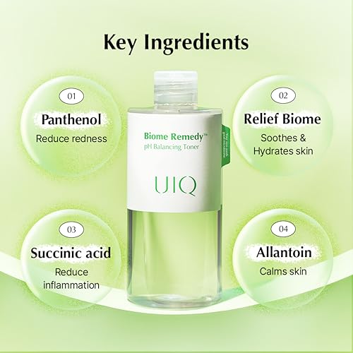 UIQ Biome Remedy pH Balancing Toner 10.14 fl. oz., Korean Skincare - Exfoliating Soothing PH Balancing Toner for Sensitive Skin