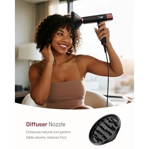 Dual Voltage Ionic Hair Dryer with Diffuser - 1875W High-Speed Blow Dryer for Women, Fast Drying, No Heat Damage, Low Noise, Lightweight, European Travel 110V-120V/220V-240V, Gifts for Women