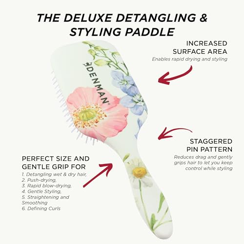 Denman Detangling & Styling Paddle Brush ? Wet or Dry Hair Detangler & Styler for Curly, Coily, Straight, Thick & Long Hair ? Ideal for Women & Men