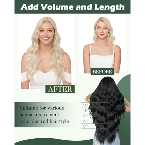 Ugeat Blonde Weft Hair Extensions Human Hair 24 inch Remy Real Hair Sew in Extensions Platinum Blonde Long Hair Extensions Weft For Women 105G