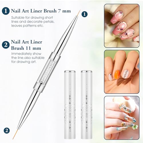 2pcs Hard Gel Nail Brush, French Manicure Brush French Tip Nail Gel Liner Brush, Builder Gel Brushes for Design Nails Dual-Ended Nail Design Brushes Rhinestone Handle Nail Brush Professional Nail Art