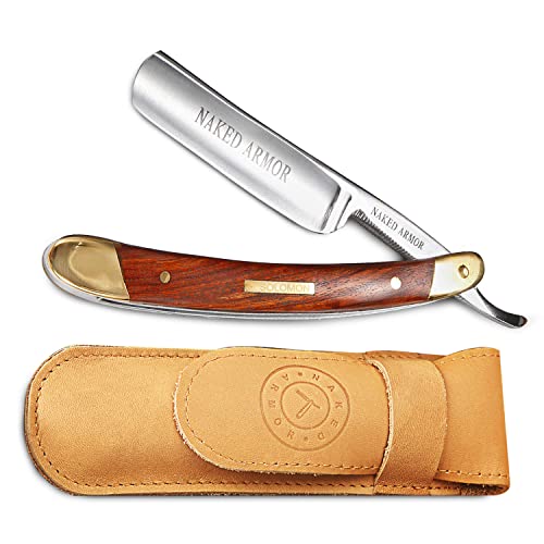 Naked Armor Solomon Straight Razor - Shave Ready Japanese Steel Straight Razors for Men with Algum Wood Scale, Case Included, Close Shave, Brown