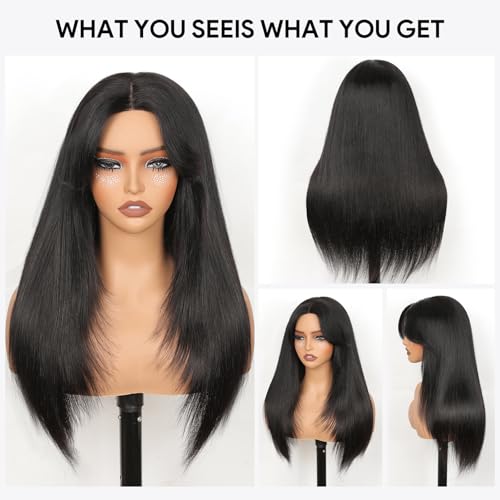 Ruiyu Layered Curtain Bangs Wig Human Hair Face Framing 6x4 HD Lace Clourse Front Wigs Straight Pre Cut Straight Wear and Go Glueless for Black Women 100% Brazilian Human Hair Wig with Bangs 20 Inch
