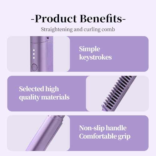 Ceramic Hairdressing Comb Smooth, 2025 New Hairdressing Comb for Straight and Curly Hairs, Upgrade Portable Wireless 2-in-1 Hairs Dressing Combs Fast Heating 3 Adjustable Temperatures (Green)
