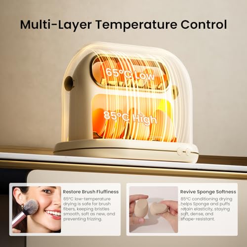 KAYUSO Electric Makeup Brush Dryer Machine, 3 in 1 Automatic Makeup Brush Dryer and Storage with Cover, Timed Cleaning Tool for Most Size Brushes and Sponges