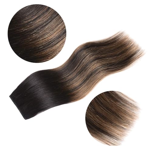 5 Pieces 22" Remy Clip in Hair Extensions Human Hair Natural Black to Chestnut Brown Highlight Ombre - Silky Straight Short Thick Real Hair Extensions for Women (22 inches, (1BT6) P1B, 110grams)