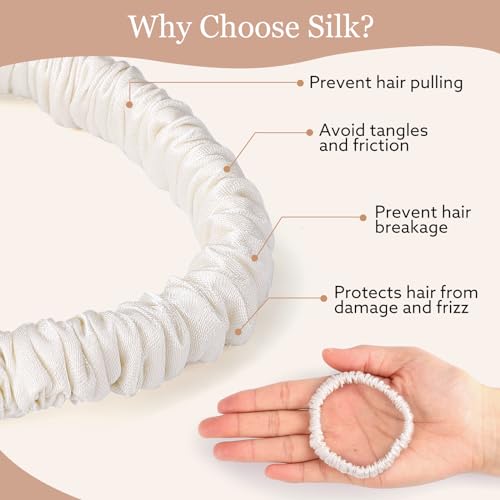 5 Pcs 19 Momme Pure Mulberry Silk Skinny Scrunchies and Ponytail Holders for Women's Hair Sleep