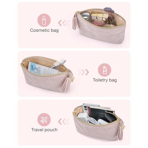 BAGSMART Small Cosmetic Bag, Elegant Roomy Makeup Bags,lipstick pouch,Zipper Pouch,Great Gifts for Women,Travel Waterproof Toiletry Bag Accessories Organizer Gifts (Pink-1 pcs)
