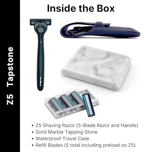 Tapstone Z5 Razor for Men, 5 Blade Shaving Razor with Travel Case, Plus Tapping Stone Made from Solid Marble, Tap Away for a Clean Shave, RevMont Z5 Tapstone Razor Set
