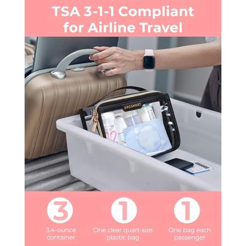 BAGSMART TSA Approved Toiletry Bag, Clear Travel Toiletry Bag, Makeup Cosmetic Pouch Bag for Women Quart Size Compliant Bag Organizer for Travel Essentials (Grey Pack of 1)
