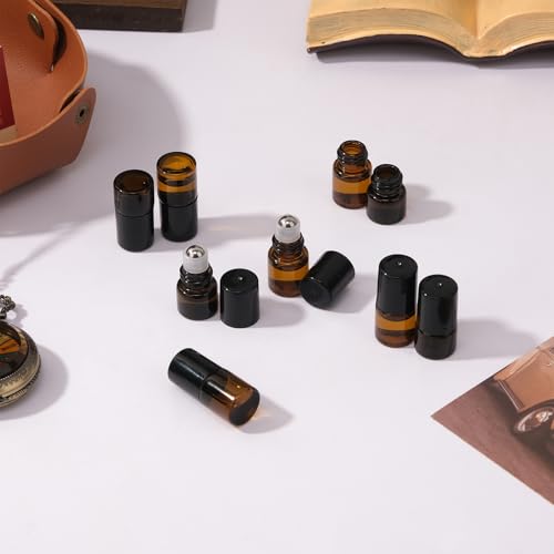 120 pack 1ml Amber Glass Roller Bottles for Essential Oils Refillable Roll-on Applicator with Stainless Steel Roller Balls Mini Leak-proof Makeup Containers with Pipettes and Bottle Opener