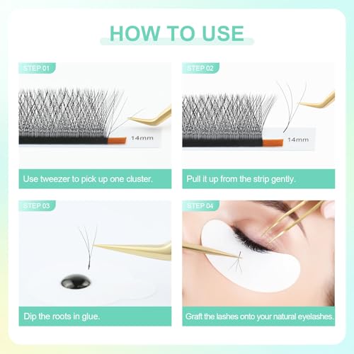 NAGARAKU 3D W Shape Eyelash Extension 5 Trays in 1 pack Volume 0.07mm D curl 9/10/11/12/13mm Premade Fans Faux Mink Matte Black Cluster Easy Fanning False Lashes