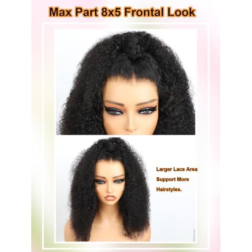 Domiso 26 Inch Afro Kinky Curly Glueless Wigs Human Hair 8X5 M-Cap Lace Pre Cut Lace Front Human Hair Pre Plucked Knots Bleached Beginner Wigs For Women