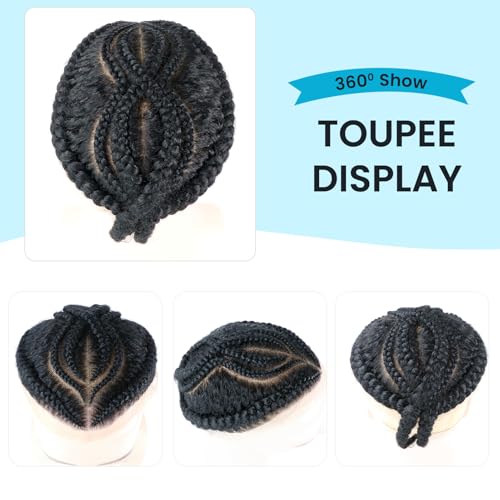 Black Afro Braiding Hair Toupees for Men Stellar Box Braids Afro Toupee for Black Mens 1# Black 6''Human Hair Afro Cornrow Man Unit HD Lace Fake Hair Pieces 4mm Men¡¯s Stitch Braided 8x10''