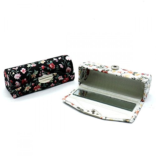 SenseYo 4 Pcs Ladies Floral Lipstick Case Holder with Mirror, Cosmetic Storage Kit Makeup Travel Cases Organizer Bag for Purse