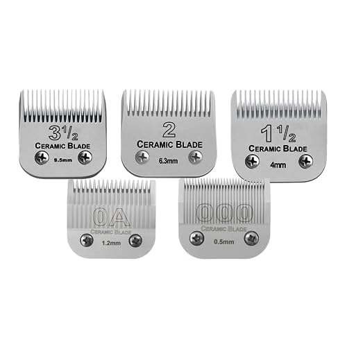 5 Sets Combination Professional Detachable Replacement Ceramic Blades. Compatible with Oster Classic 76/Power Pro/Power-Teq/Star-Teq Clipper. Compatible with Ainds Clippers. (0.5~9.5mm).