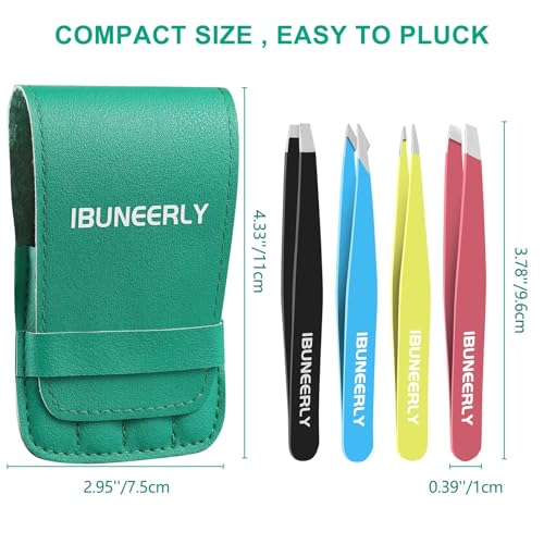 Eyebrows Tweezers Set, 4Pcs Stainless Steel Tweezers for Women with Travel Case, Great Precision for Ingrown Hair, Facial Hair and Splinter Removal