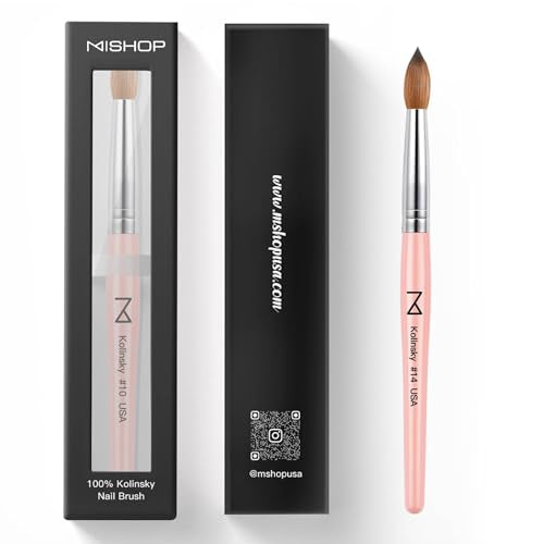 M ? Majesti Pink 100% Kolinsky Acrylic Nail Brush | Professional Acrylic Sculpting & Application Brush | Handcrafted Premium Nail Art Tool for Nail Technicians (#14)