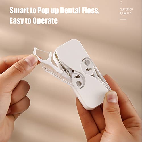 [4 Pack] Portable Floss Dispenser with 48 Dental Floss, Flosser Storage Box for Adults, Tooth Picks Holder Suitable for Tourism and Business Trips, White+Black+Pink+MintGreen