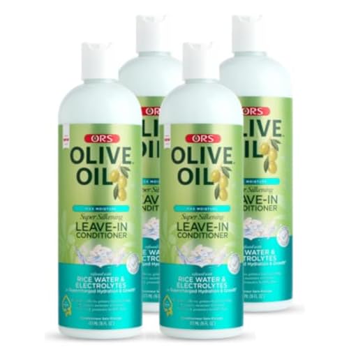 ORS Olive Oil Max Moisture Leave-In Conditioner with Rice Water and Electrolytes for Supercharged Hair Hydration 16.0 Ounces (Pack of 4)