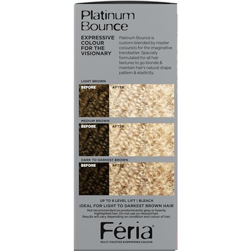 L'Oreal Paris Feria Platinum Bounce Bond Care Lightening System, Lifts Up To 8 Levels, Includes Anti Brass Purple Conditioner, Platinum Bounce, 1 Hair Dye Kit