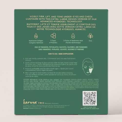 Karuna Skin - Collagen Hydrogel Eye & Cheek Mask, 2-Piece Hydrating & Rejuvenating Patches, Age-Defying, Deeply Moisturizing, Targets Fine Lines & Puffiness, 4 Pack