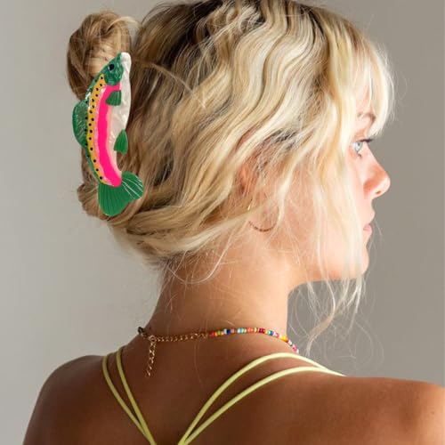 Salmon Hair Claw Clip Acetate Hair Clips Fish Unique Fashion Acetate Hair Catch Barrette Non Slip Strong Hold Jaw Clamp Ocean Animal Fashion Barrette Big Claw Clamp for Women Girl