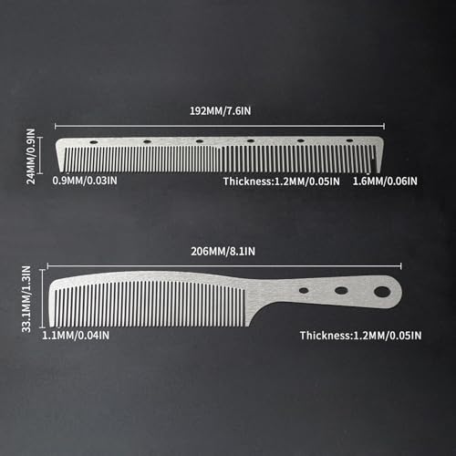 2 Pcs Metal Comb, Stainless Steel Fine Tooth Comb, Unbreakable Teeth Design, Anti Static comb, Heat Resistant, Professional Barber Comb Set, hair combs for men, Wood Grain Design