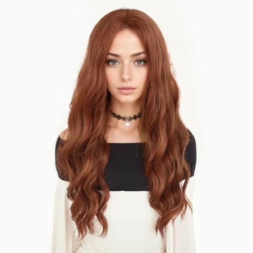 GNIMEGIL 25¡° Long Red Brown Scarlet Witch Cosplay Wigs for Women Heat Resistant Fiber Middle Part Wig Curly Wavy Wigs Natural Synthetic Fiber Wig Drag Queen Party