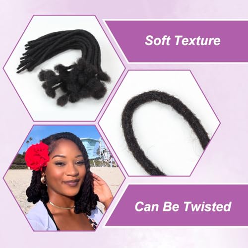 20 inch 50 Strands Loc Extensions Human Hair, 0.4cm Width 100% Human Hair Dreadlock Extensions for Men/Women, Can be Dyed Soft Dreads Extensions,1b