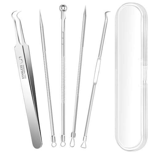 5PCS Blackhead Remover Pimple Popper Tool Kit, Professional Stainless Pimple Acne Blemish Removal Tools Kit for Face (Silver)