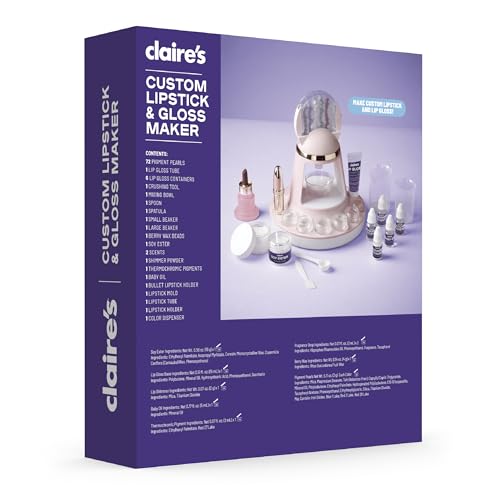 Claire's DIY Lipstick & Lip Gloss Making Kit ? 97-Piece Makeup Craft Kit| Kids Arts & Crafts Activity Set| Handmade Moisterizing Lip Glaze| Beauty & Cosmetic Products| Girls Science Toy Gift| Ages 8+