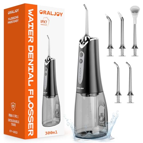 Water Dental Flosser Pick for Teeth - 300ML Portable Cordless Oral Irrigator, Rechargeable Irrigation Cleaner Professional Electric Flossing Machine for Teeth Cleaning Power Flosser Travel (Black)