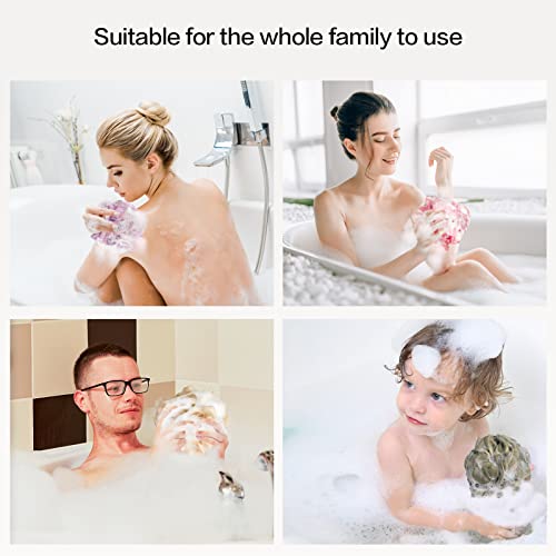 Fishent Loofah Bath Sponge Shower Loofahs, 4 Pack Soft Loofa Exfoliating Body Scrubber Mesh Shower Puff Pouf Ball Luffa for Men and Women(50g/pcs)