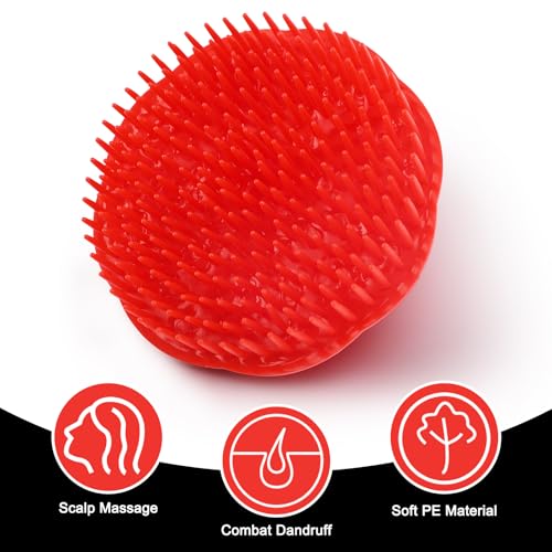 NICEMOVIC Scalp Scrubber Shampoo Brush 4 Pack, Scalp Massager for Hair Growth & Dandruff, Head Hair Scrubber for Shower & Dry Use, Massage Tool for Men Women Kids (2 Black + 2 Red)
