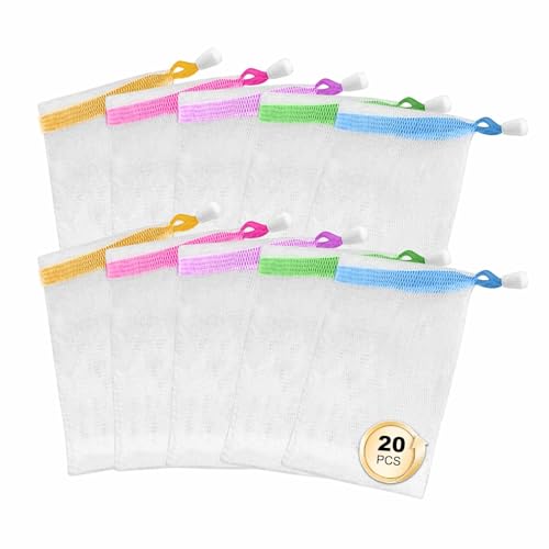 20PCS Soap Bag Bar Soap Pouch Mesh Net with Drawstring Closure Foaming Body Drying Sock Holder for Shower