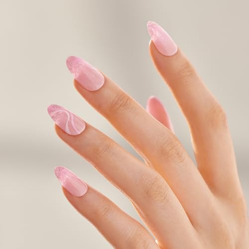KISS imPRESS No Glue Mani Press On Nails, Design, 'Wild Venus', Pink, Medium Size, Almond Shape, Includes 30 Nails, Prep Pad, Instructions Sheet, 1 Manicure Stick, 1 Mini File