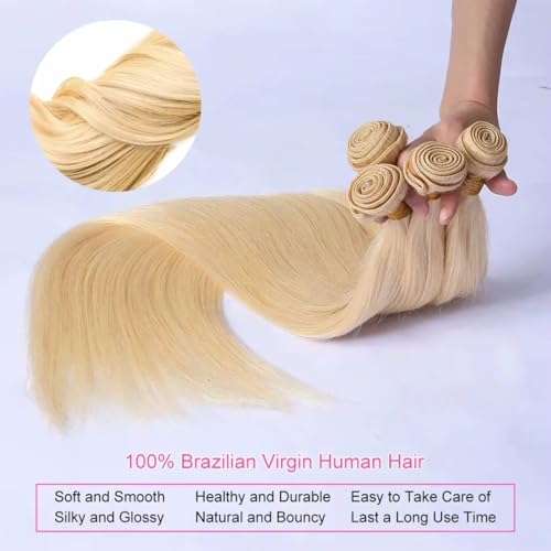 613 Human Hair Bundles Straight Blonde Bundles Human Hair 28 Inch 12A Brazilian Virgin 613 Bundles Blonde Straight Bundles Hair Extensions