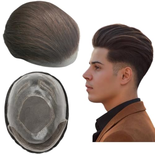 FPM Toupee Lace Front Hair Replacement System - 10x8 Human Hair Pieces for Men (#2 Dark Brown)