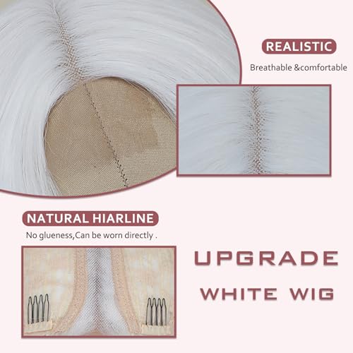 White Wig for Women, Long White Wavy Wig Middle Part 26 Inch Heat Resistant Synthetic Wigs for Daily Party Use