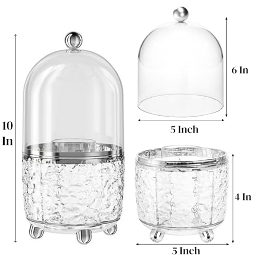 Rotating Makeup Brush Holder, Dustproof Cosmetic Tools Organizer with Lid, 360¡Æ Spinning Covered Brushes Storage with Anti-slip Pads for Vanity, Bathroom Countertop & Bedside Table, Clear