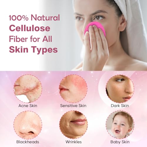 AIDEA 48-Count Compressed Facial Sponges Pink, Face Cleansing Pads, 100% Natural Cellulose Cosmetic Spa Sponges for Facial Cleansing, Exfoliating Pads, Mask Removal, Travel Essentials for Women