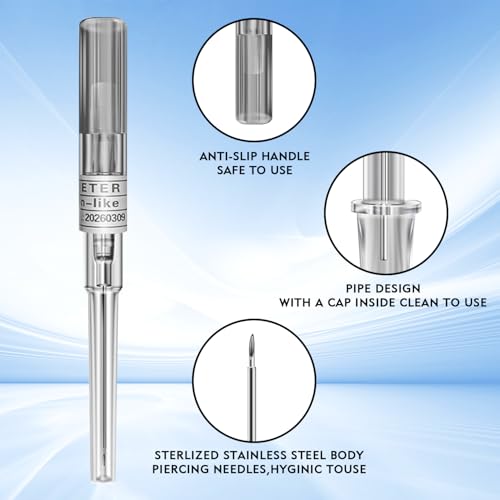 Catheter Piercing Mixed 10Pcs IV Catheter Piercing 14G 16G 18G 20G 22G Ear Nose Piercing Catheter Hollow for Lip Tongue Belly Cartilage Piercing Kit Piercing Supplies
