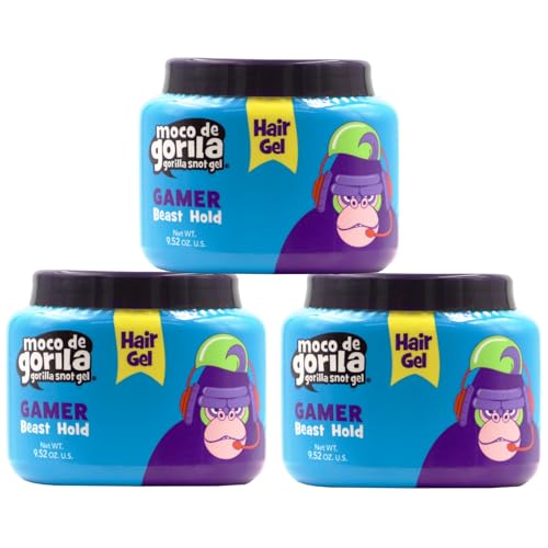 Moco de Gorila Gamer, Hair Styling Gel, Gives your Hairstyle a Long-Lasting Effect, Reactivate with Water, High Fixation, 3-Pack of 9.52 Oz Each, 3 Jars