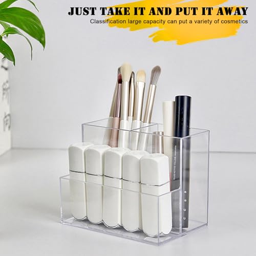 Clear Acrylic Makeup Brush Organizer,Multi-Purpose Cosmetic Brushes Storage Holder with 3 Slots,Pencil Pen Holder for Desk,Desk Organizer and Accessories for Vanity